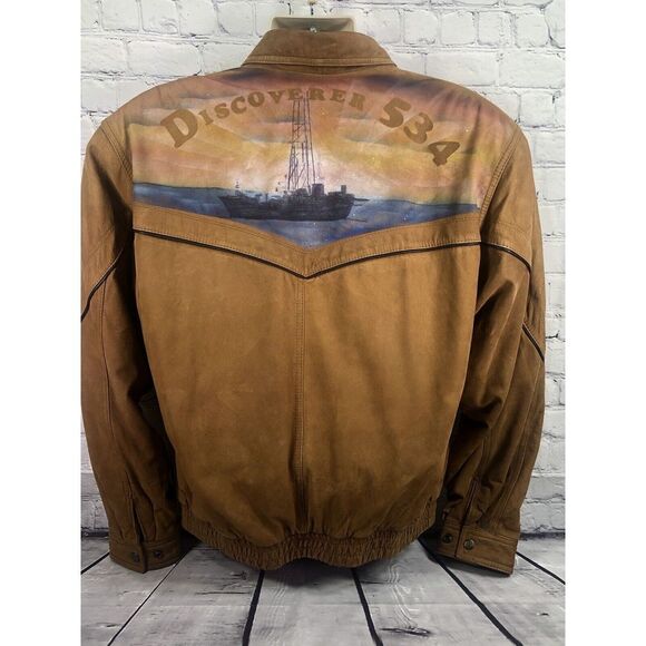 Kurt Adler Other - vtg Adler mens L Discoverer 534 ship painting bomber suede jacket